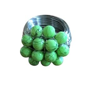 Avalaya Wide Rhodium Plated Wire Green Beaded Cocktail Statement Ring